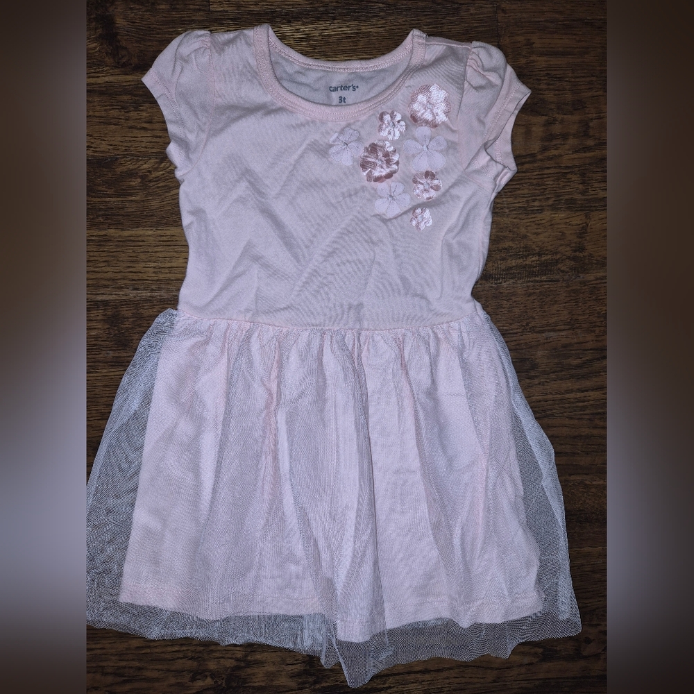 Carter's Soft Pink Dress with Floral Accents And Tulle Overlay Sz 3T